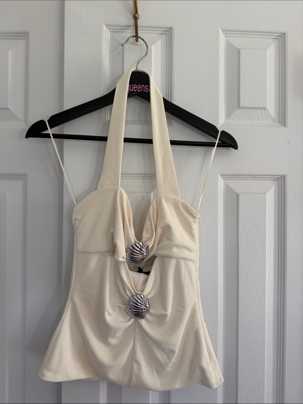 ZARA Shell Hardware Trim Halter Top In Cream Color - Picture 2 of 13